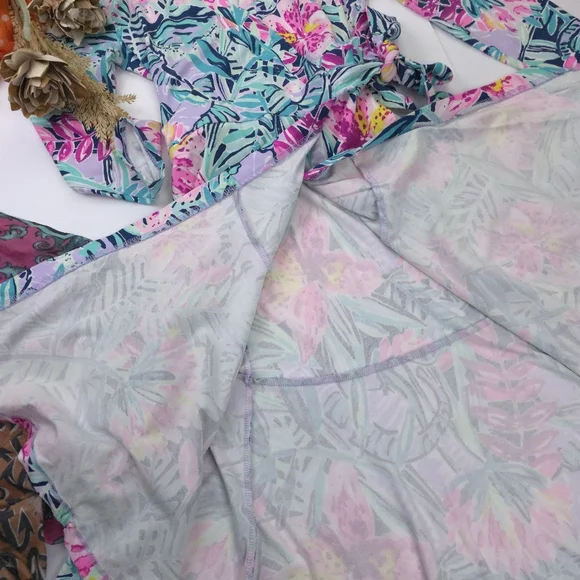 Lilly Pulitzer Blue Pink Floral Wrap Dress Sz Xs - Picture 10 of 11